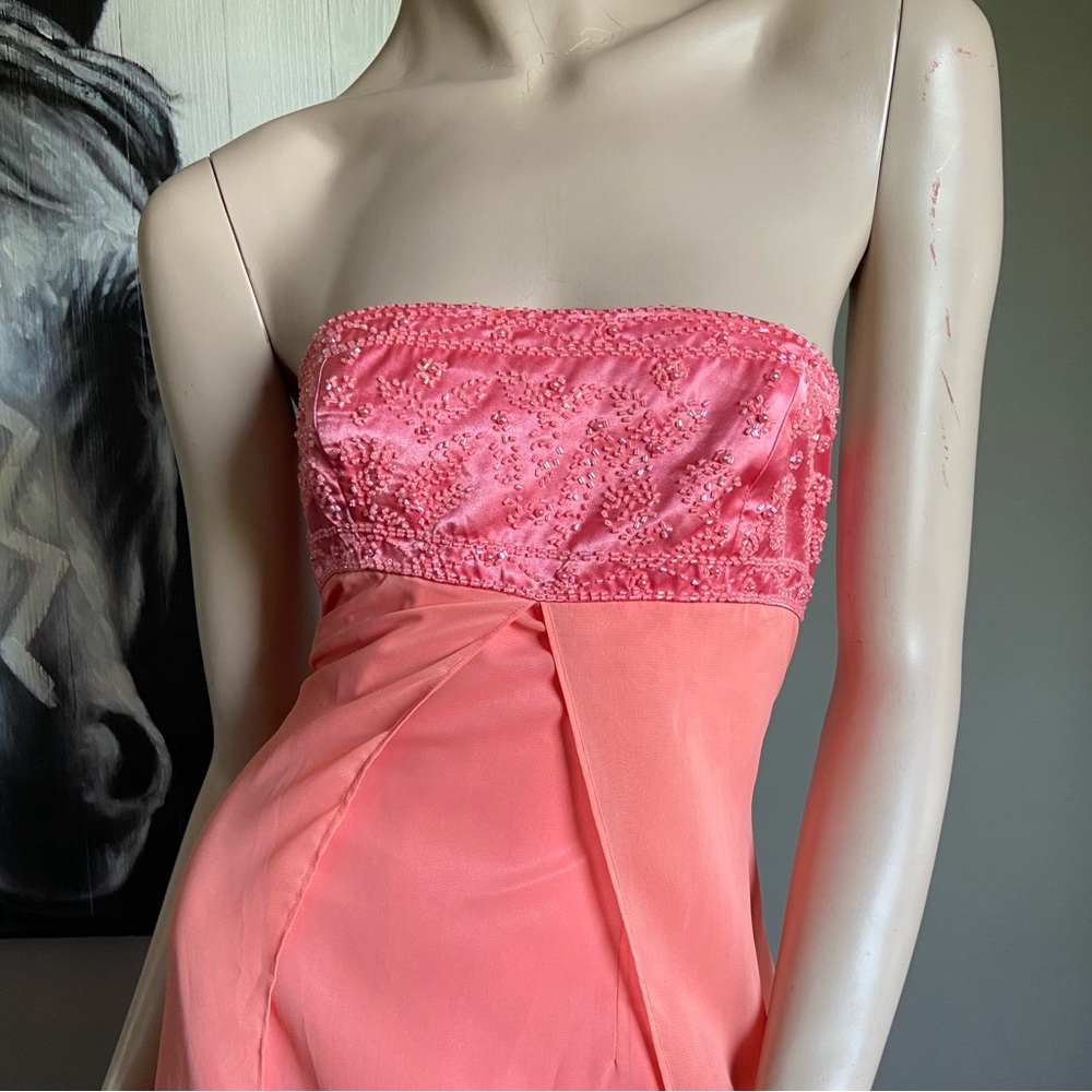 Vintage Alfred Young Pink Peach Beaded Strapless Gown - Picture 2 of 5